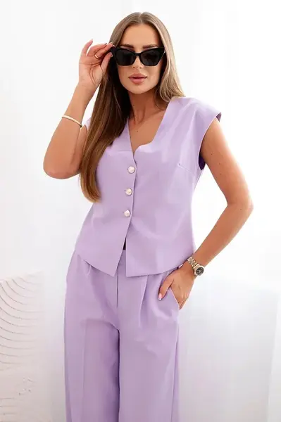 Kesi Włoski Dámsky komplet s vestou a širokými nohavicami svetlofialová