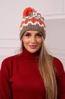 Women's cap Laila K283 dark beige+ecru