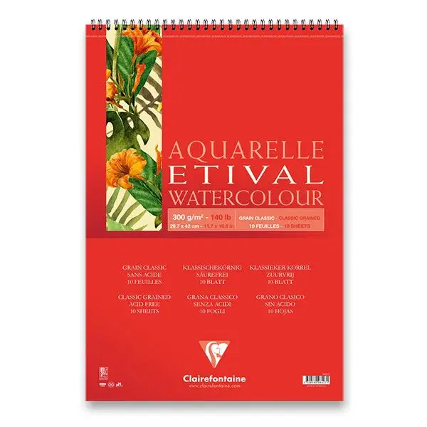 Akvarelový kroužkový blok Clairefontaine Etival Classic Grain - A3,10 listů, 300g