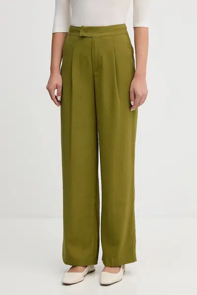 Kalhoty United Colors of Benetton dámské, zelená barva, široké, high waist, 4K3ADF09Z