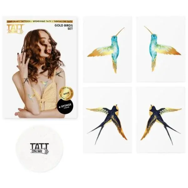 TATTonMe Metalické tetovačky pro ženy Ptáci sada Gold