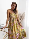 Resti Yellow women's midi dress with floral pattern - Clothing