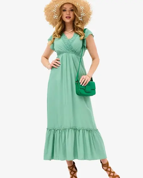 Resti Women's green long dress with lace - Clothing
