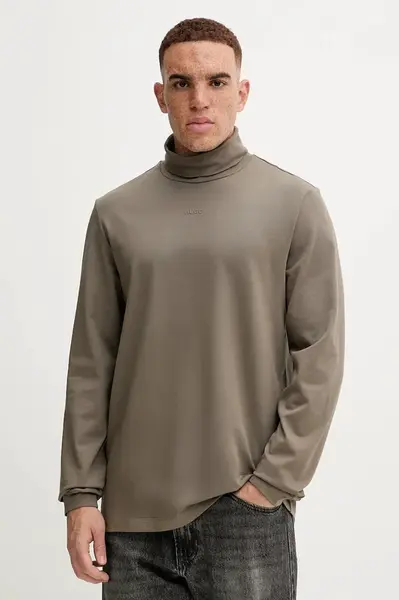 Bavlněné tričko s dlouhým rukávem HUGO Daporollo zelená barva, 50547372