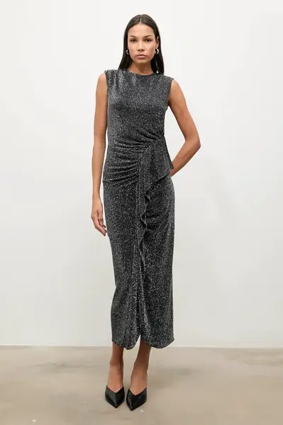 Šaty Answear.LAB stříbrná barva, maxi, přiléhavé