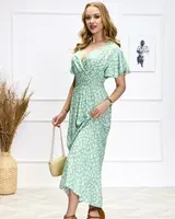 Resti Green women's maxi dress in floral pattern- Clothing