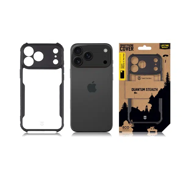 Zadní kryt Tactical Quantum Stealth pro Apple iPhone 17 Pro Max, transparentní černá