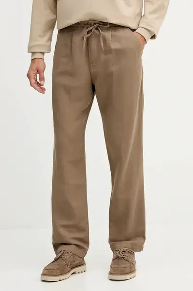 Kalhoty s lněnou směsí Guess pánské, hnědá barva, přiléhavé, M5YB77 WHC00