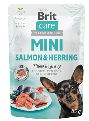 Brit Care Dog kapsička Mini Sterilised Salmon & Herring fillets 85 g | Kapsička pro psy