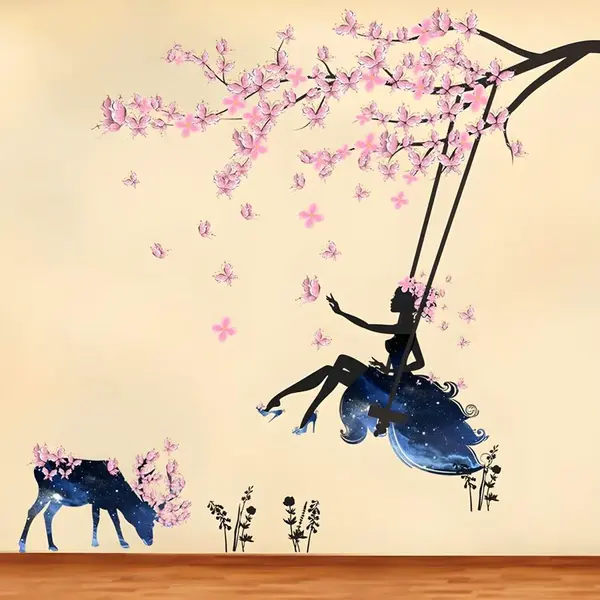 Samolepka na stenu/Tapeta Dievča na hojdačke H16303