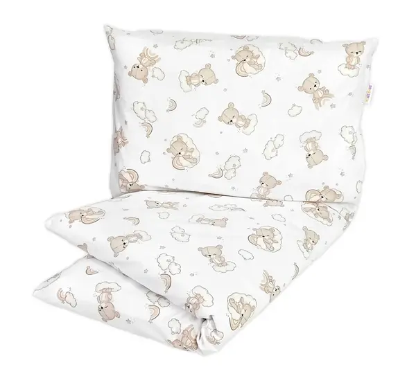 Detské obliečky, bavlna 2D 140x200/70x80 - Malý medvedík, biela/béžová