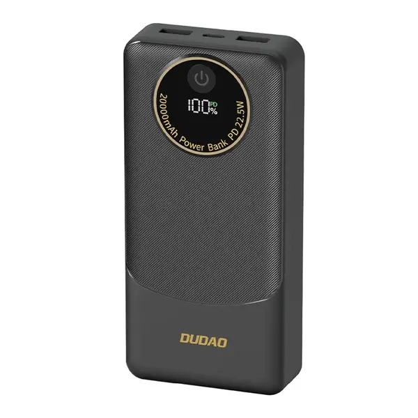 Dudao K12Pro Power Bank 20000mAh USB / USB-C 22.5W, čierny