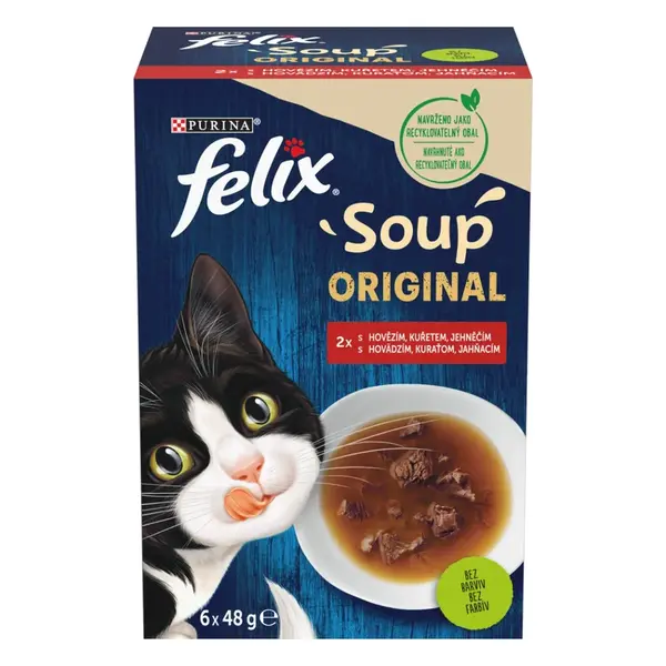 Felix Soup polievky pre mačky hovädzie, kura, jahňacie 6×48 g