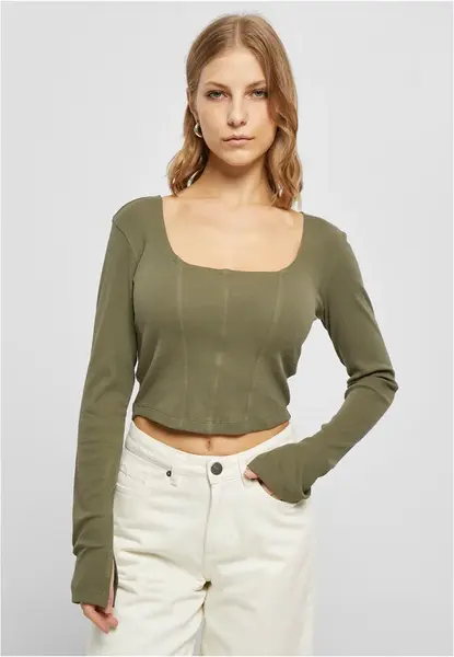 Women's olive with short ribs and long sleeves
