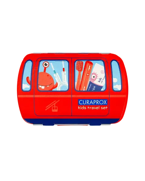CURAPROX Kids travel set (červený (1x zubná kefka, 2x medzizubná kefka CPS, 1x zubná pasta melón 6+ 10 ml, 1x nálepka) 1x1 set)