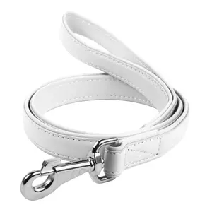 Ploché kožené vodítko bielej farby 122cm, šírka: 25 mm