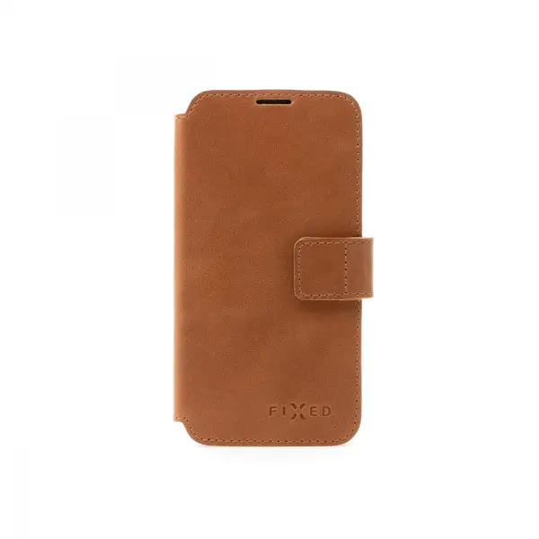Kožené pouzdro typu kniha FIXED ProFit pro Apple iPhone 14 Pro, hnědá