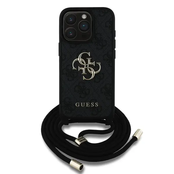 Zadní kryt Guess PU 4G Metal Logo Crossbody Popruh pro Apple iPhone 15 Pro Max, černá