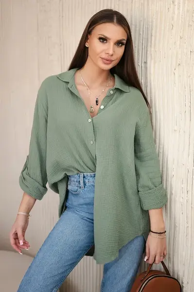 Kesi Włoski Bavlněná mušelínová košile oversize khaki