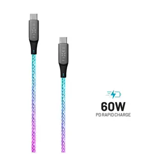 Svítící nabíjecí kabel FIXED, USB-C/USB-C, podpora PD, 1,2 metr, 60W, duhová