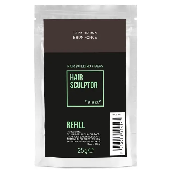Náplň do pudru pro zakrytí řídnoucích vlasů Sibel Hair Building Fibers - tmavě hnědá, 25 g (8903102) + dárek zdarma