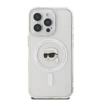 Zadní kryt Karl Lagerfeld IML Karl Head Metal Frame MagSafe pro Apple iPhone 16 Pro, transparentní