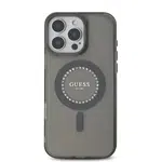 Zadní kryt Guess IML Rhinestones Ring MagSafe pro Apple iPhone 16 Pro Max, černá