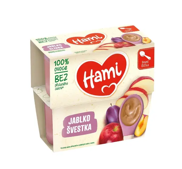 Hami 100% ovoce Jablko a švestka 4m+ 4x100 g