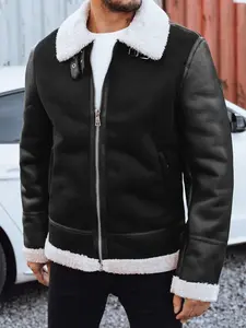Pánska kožená bunda s bielym kožúškom