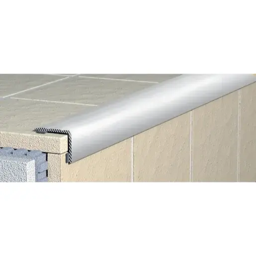 Schodová hrana schodová Havos chróm, hliník elox, dĺžka 270 cm, výška hrany 9 mm, ALESH9270