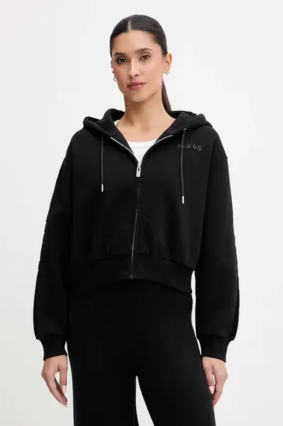 Mikina Guess AELIA čierna farba, s kapucňou, jednofarebná, V5BQ11 KB681