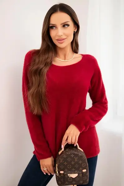 Kesi Włoski Dámsky sveter z jemnej pleteniny s okrúhlym výstrihom bordový