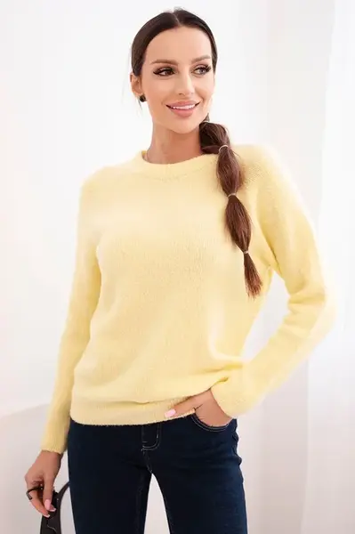 Kesi Włoski Dámsky sveter z baby alpaky s dlhým rukávom žltý