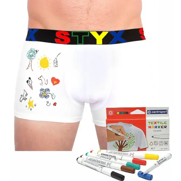 Styx Pánské boxerky sportovní guma bílé + fixy na textil (GF1061) XXL