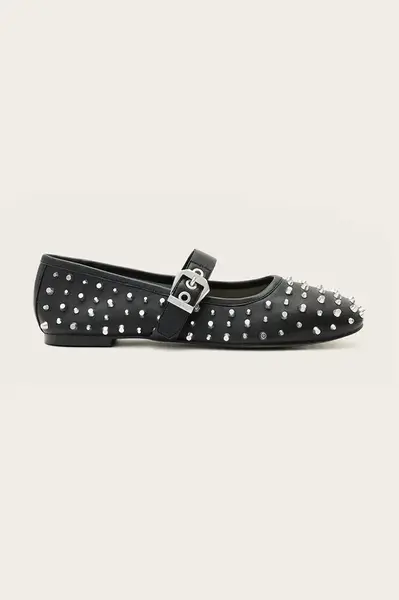 Kožené baleríny AllSaints Holly Stud Shoe černá barva, W040FD