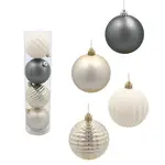 Sada 4 ozdoby 8 cm v trubce šampaňská/šedá/bílá