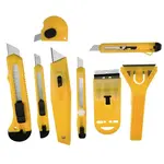 Univerzálne nože, čepele lámané a trapézové a plastové škrabky, sada 8 ks, Drel