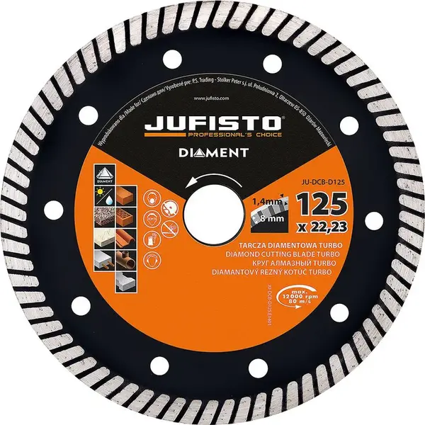 Kotúč diamantový rezný, turbo, 125 x 1,4 mm, Jufisto