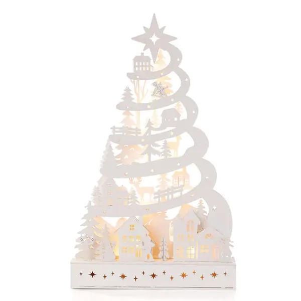 Dřevěná dekorace STROM s LED 45 cm, bílá