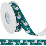 25 Yards Sport Ball Theme Printed Polyester Grosgrain Ribbon