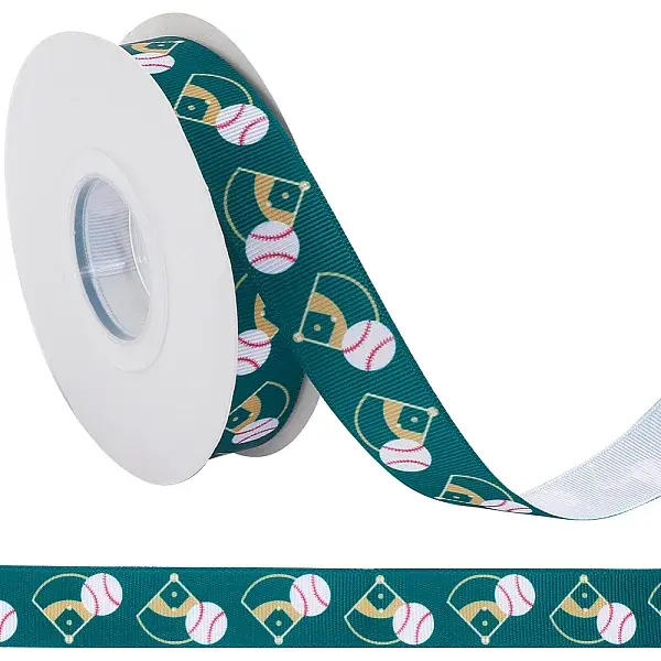25 Yards Sport Ball Theme Printed Polyester Grosgrain Ribbon