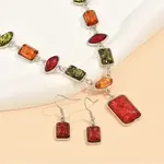 Rectangle Horse Eye Alloy & Resin Pendant Necklaces & Dangle Earrings Sets