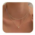 2Pcs Brass Clear Cubic Zirconia Double Layer Pendant Necklaces