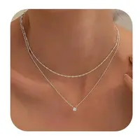 2Pcs Brass Clear Cubic Zirconia Double Layer Pendant Necklaces