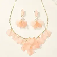 Petal Resin Charm & Alloy Pendant Necklaces & Stud Dangle Earring Sets