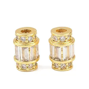 Brass Micro Pave Clear Cubic Zirconia Beads