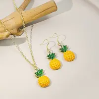 Pineapple Alloy Enamel Pendant Necklaces & Dangle Earrings Sets