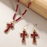 Cross Zinc Alloy Glass Pendant Necklaces & Dangle Earrings