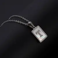 Rectangle Stainless Steel Pave Natural White Shell Pendant Necklaces