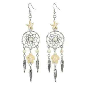 Web with Feather Alloy Chandelier Earrings